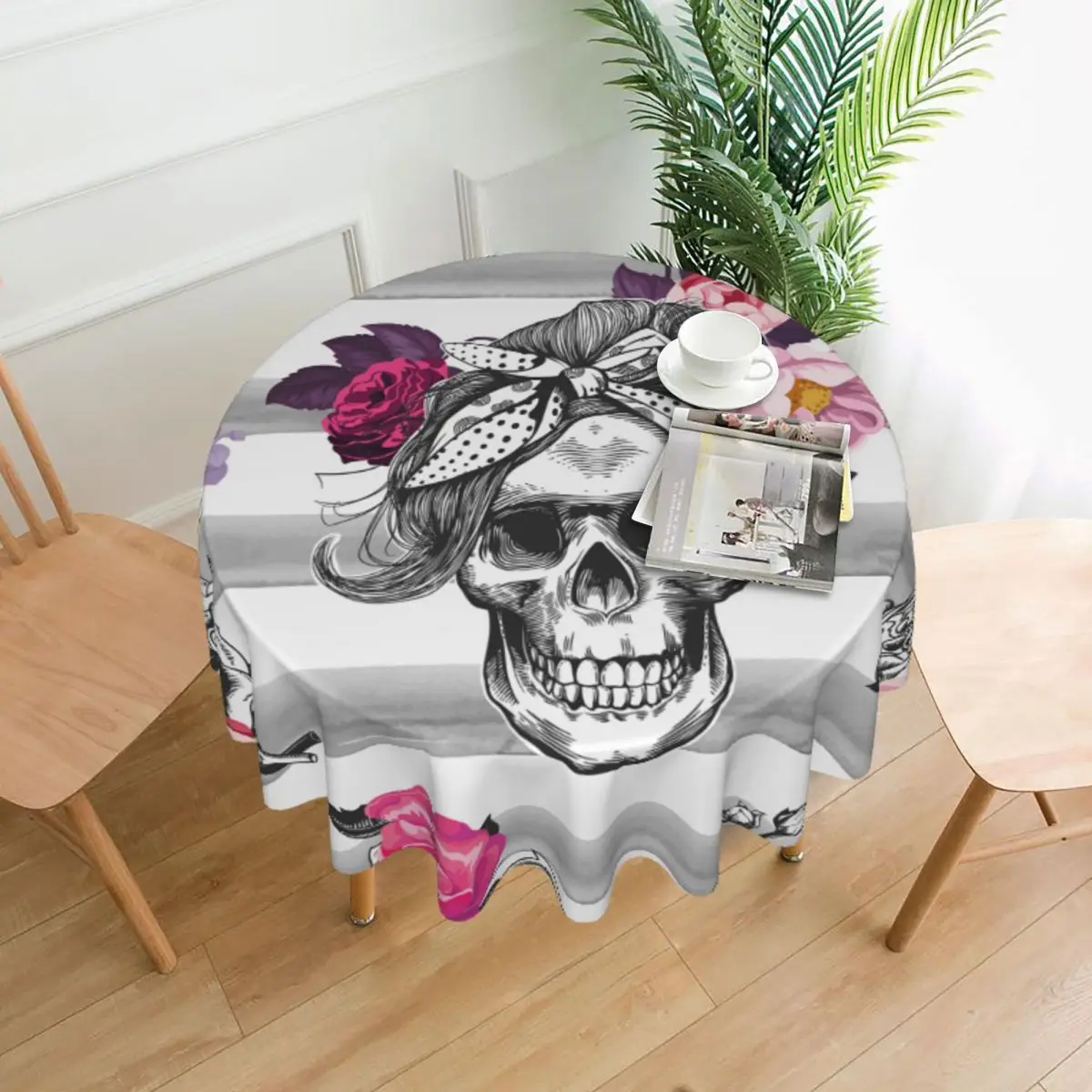 Skull Silhouettes Flowers Roses And Watercolor Stripes Tablecloths Living Room Table Decoration Fabric Round Tablecloth
Skull Silhouettes Flowers Roses And Watercolor Stripes Tablecloths Living Room Table Decoration Fabric Round Tablecloth