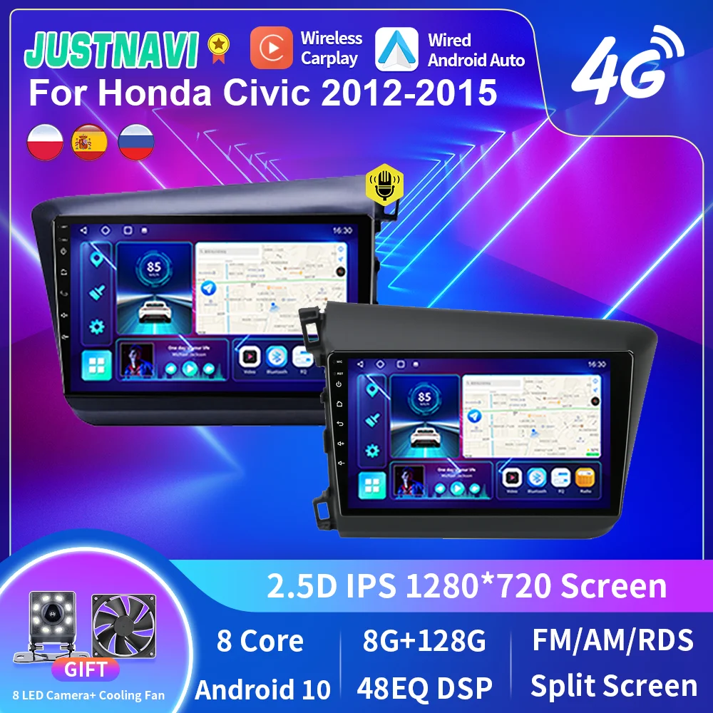 

JUSTNAVI Car Radio For Honda Civic 2012-2015 Multimedia Player Navigation GPS Autoradio Carplay Android Auto DSP Stereo NO 2din