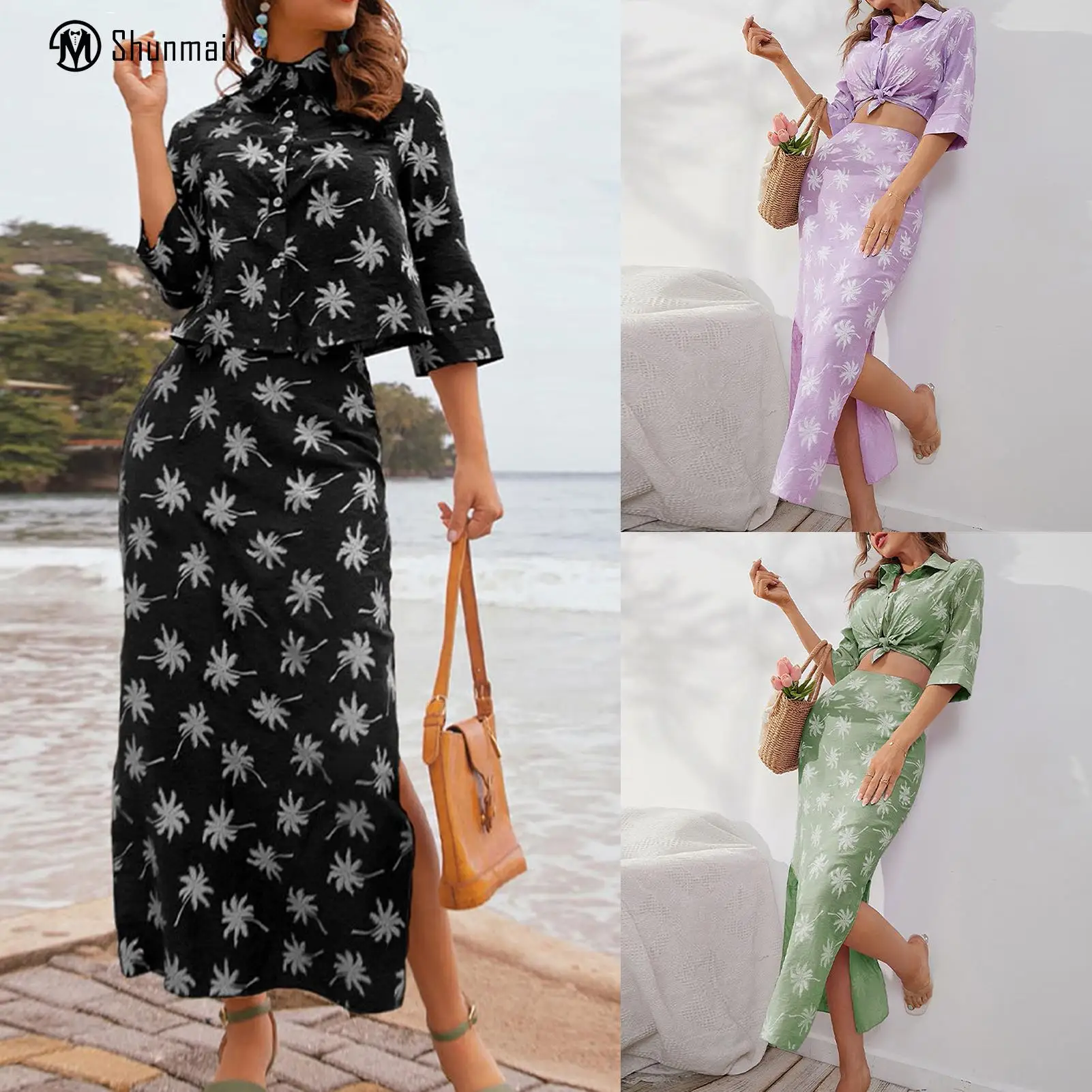 Leaf Printed 2 Pieces Summer Outfit Turn Down Collar Women Shirt Long Skirt Suit Button Down Elegant Style Vacation Clothing
Leaf Printed 2 Pieces Summer Outfit Turn Down Collar Women Shirt Long Skirt Suit Button Down Elegant Style Vacation Clothing