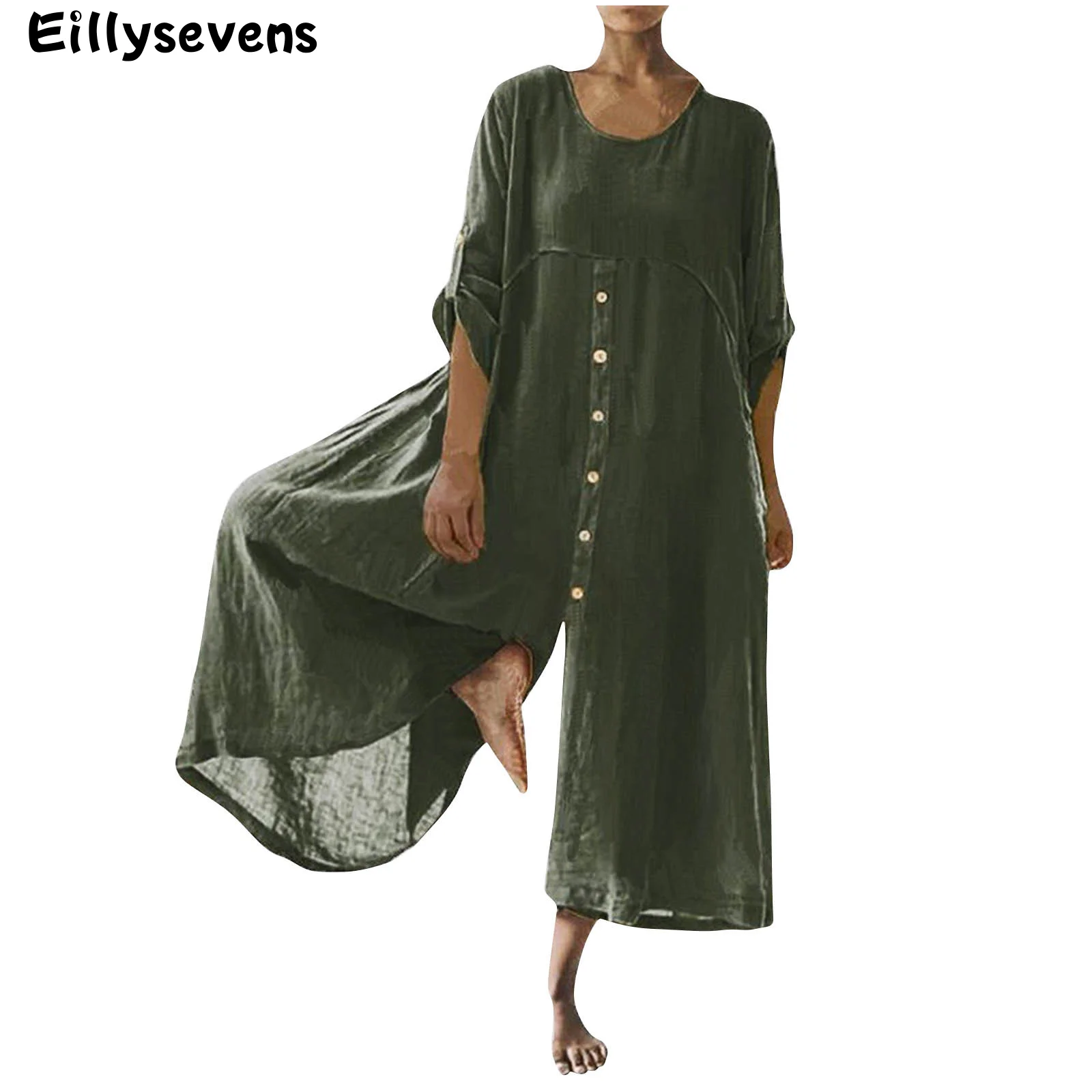 Cotton Linen Women's Jumpsuits 3/4 Sleeve O Neck Romper for Women Solid Color Wide Leg Loose Jumpsuit Salopette Pour Femme 
Cotton Linen Women's Jumpsuits 3/4 Sleeve O Neck Romper for Women Solid Color Wide Leg Loose Jumpsuit Salopette Pour Femme