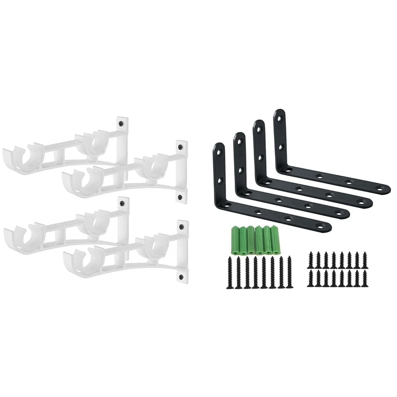 4 PCS Stainless Steel Duty "L" Decorative Corner Brace Angle Bracket Shelf Bracket With Double Curtain Rod Holders Set
4 PCS Stainless Steel Duty "L" Decorative Corner Brace Angle Bracket Shelf Bracket With Double Curtain Rod Holders Set