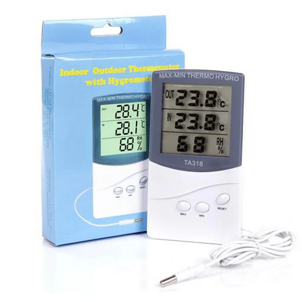 Max-Min LCD thermometer hygrometer Digital meter w probe indoor outdoor Thermo Hygro elec temperature humidity test Dual Purpose
Max-Min LCD thermometer hygrometer Digital meter w probe indoor outdoor Thermo Hygro elec temperature humidity test Dual Purpose