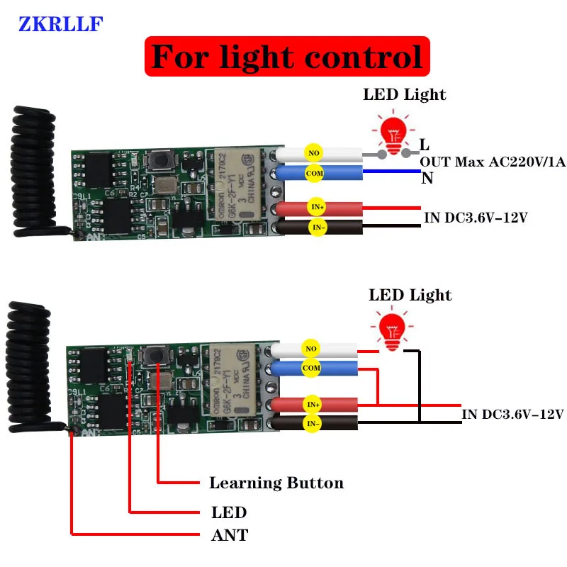 433M Mini Wireless Remote Control Switch LED Light Small Switch 9V12V on and Off Module DIY
433M Mini Wireless Remote Control Switch LED Light Small Switch 9V12V on and Off Module DIY