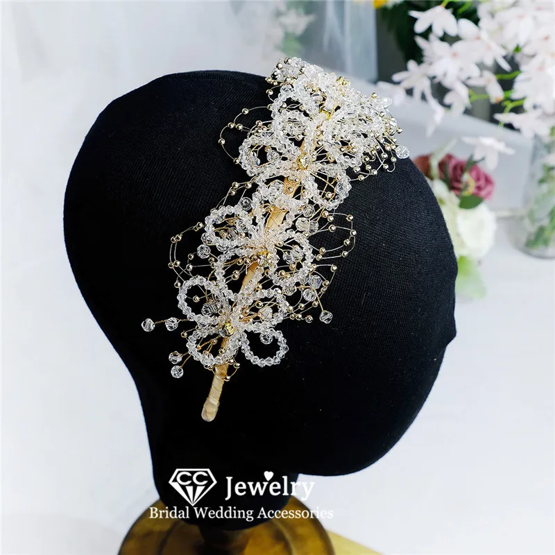 

CC романтические повязки для волос, свадебные аксессуары для волос, повязки на голову для невесты, обручальные головные уборы 100% ручной работы с хрустальными бусинами, головной убор hx480