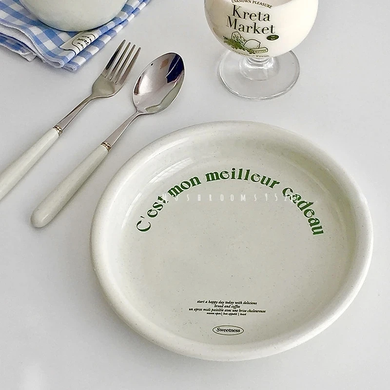 

Молочно-зеленая керамическая посуда, винтажная домашняя Салатница, тарелка для завтрака, миска для одного человека, тарелка для еды, набор тарелок