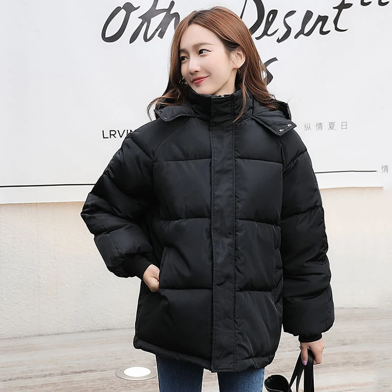 

CNACNOO New Korean Style Winter Women Down Jacket Loose Hooded Female Puffer Jackets Short Padded Solid Womens Down Coat