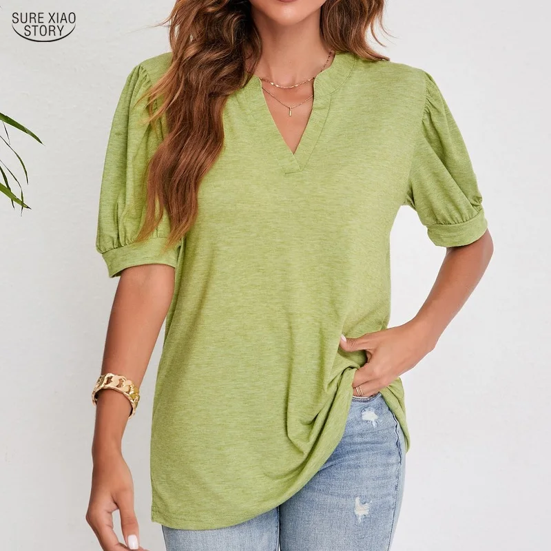 2022 Summer New Cotton Short-sleeve Shirt Fashion Women Clothes V-neck Puff Sleeve Solid T-shirt Loose Tees Elegant Blusas 21094
2022 Summer New Cotton Short-sleeve Shirt Fashion Women Clothes V-neck Puff Sleeve Solid T-shirt Loose Tees Elegant Blusas 21094
