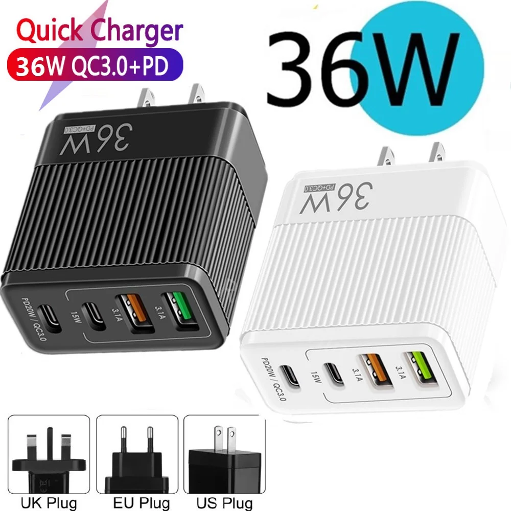 200pcs 4 Ports Charger 36W PD USb C Wall Charger For iPhone Xiaomi Huawei Fast Charging Tablet Portable Wall Mobile Chargers
200pcs 4 Ports Charger 36W PD USb C Wall Charger For iPhone Xiaomi Huawei Fast Charging Tablet Portable Wall Mobile Chargers