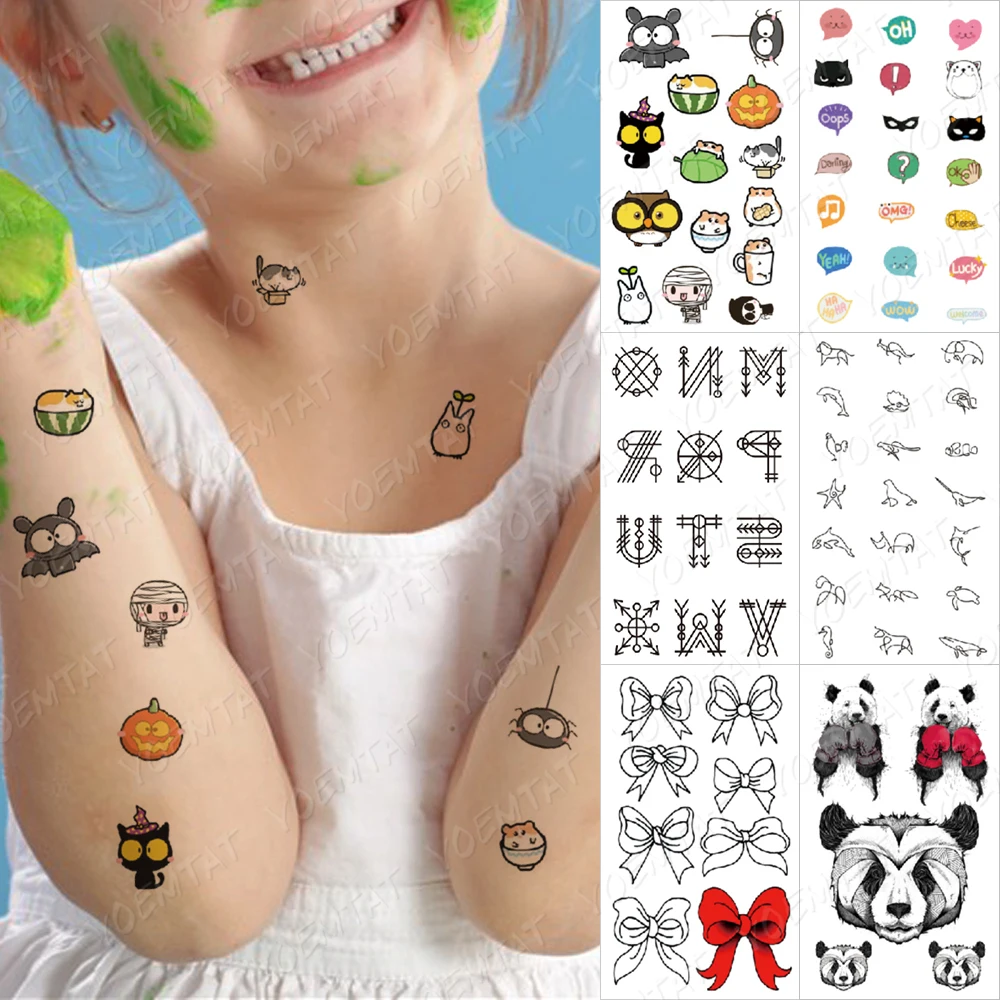 Детские Водонепроницаемые Временные татуировки наклейки Сова кот летающая лук