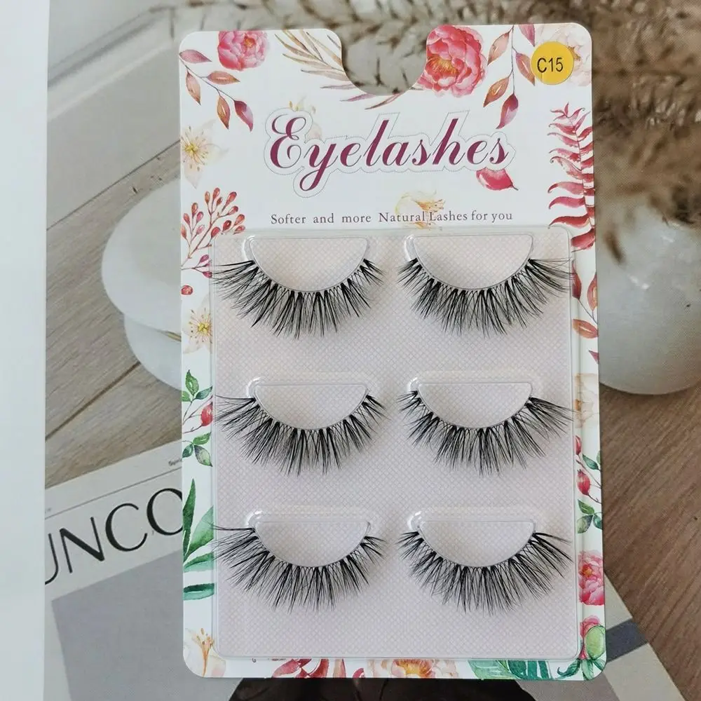 

Tools 3 Pairs Natural Superfine 3D Wispy Long Eyelashes Fake Lashes Natural False Eyelashes Transparent Stem For Women