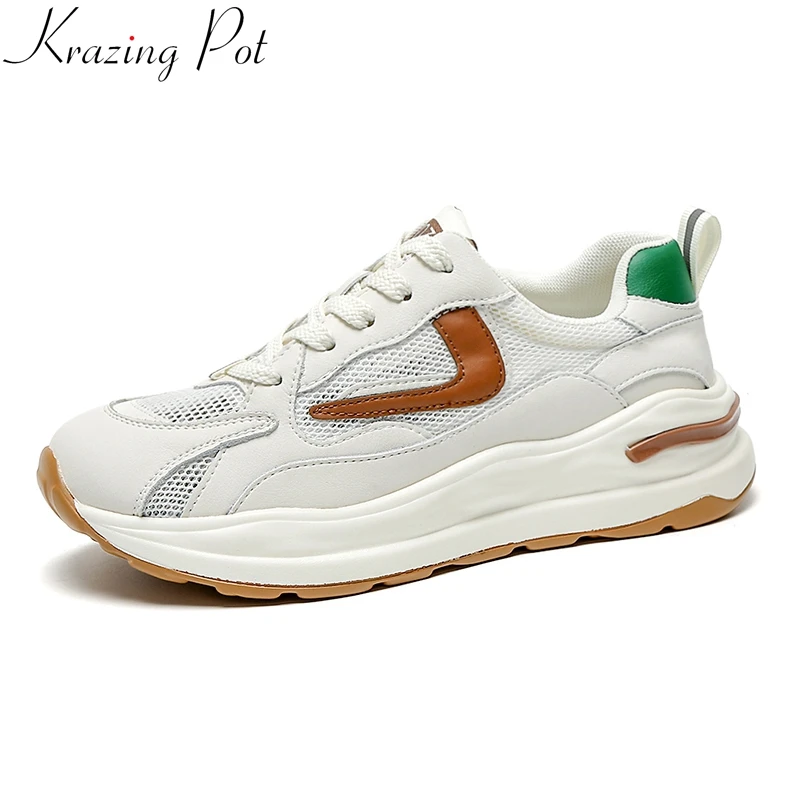 Krazing Pot Cow Leather Breathable Mesh Lace Up Casual Summer Shoes Non-slip Sneakers Classics Platform Sport Vulcanized Shoes
Krazing Pot Cow Leather Breathable Mesh Lace Up Casual Summer Shoes Non-slip Sneakers Classics Platform Sport Vulcanized Shoes