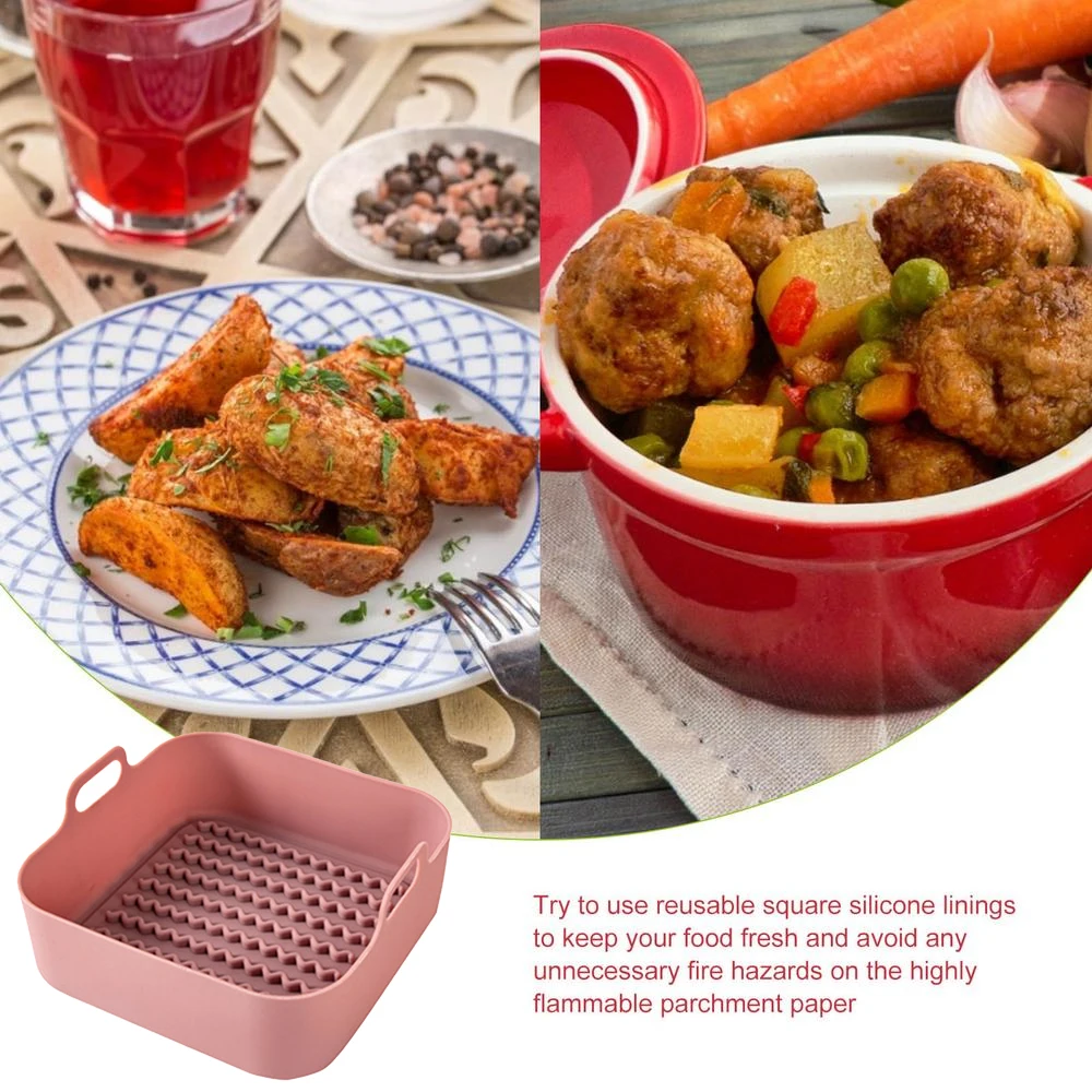 Air Fryer Accessories Silicone Pot Baking Replacement Square Tray Air Fryer Oven Heating Basket Pan Mat Reusable Kitchens Tools 
Air Fryer Accessories Silicone Pot Baking Replacement Square Tray Air Fryer Oven Heating Basket Pan Mat Reusable Kitchens Tools