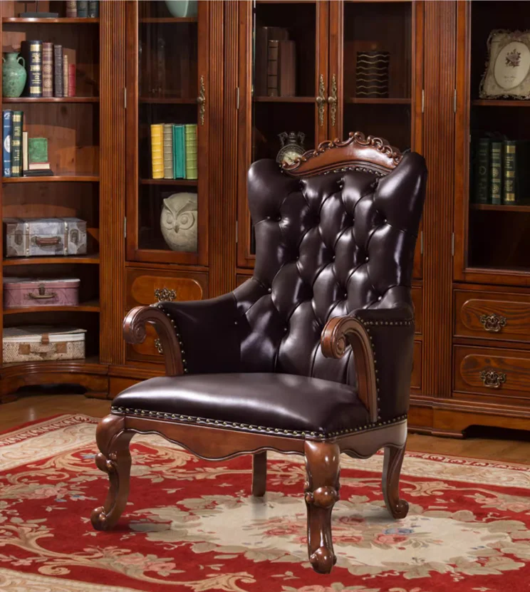

Американский кожаный стул для отдыха с высокой спинкой, одинарный диван, Европейский стул из твердой древесины, стул с тигром, стул для учебы