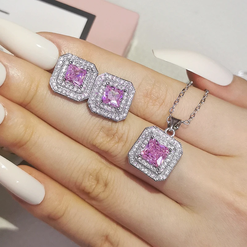 Pink Silver Color Luxury Turkish India African Jewelry Set Zircon Stud Earrings and Necklace Pendant Wedding Gifts J1400-pink
Pink Silver Color Luxury Turkish India African Jewelry Set Zircon Stud Earrings and Necklace Pendant Wedding Gifts J1400-pink