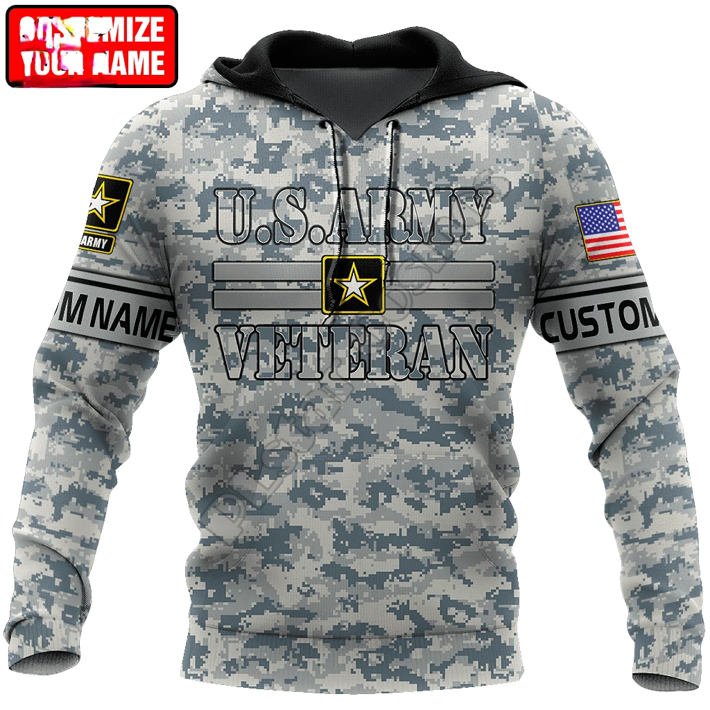 

US Army Eagle Marine Camouflage Veteran 3DPrint Men's and Women's Street Wear Pullover Hoodie