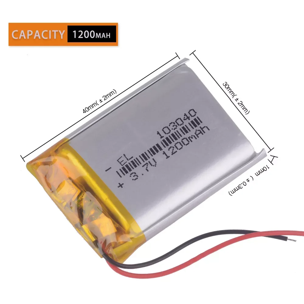 NEW2023 3.7V 1200mAh 103040 Polymer Lithium Ion / Li-ion Battery for MP3 Player navigator Speaker Power bank DVD GPS VR DVR MP4 
NEW2023 3.7V 1200mAh 103040 Polymer Lithium Ion / Li-ion Battery for MP3 Player navigator Speaker Power bank DVD GPS VR DVR MP4