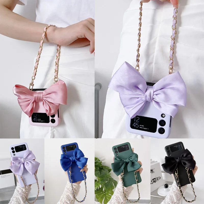 Chic Style Ribbon Bow Phone Case with Chain for Samsung Galaxy Z Flip 4 3 Hard Cover for ZFlip3 Zflip4 Solid Shell Bracket
Chic Style Ribbon Bow Phone Case with Chain for Samsung Galaxy Z Flip 4 3 Hard Cover for ZFlip3 Zflip4 Solid Shell Bracket