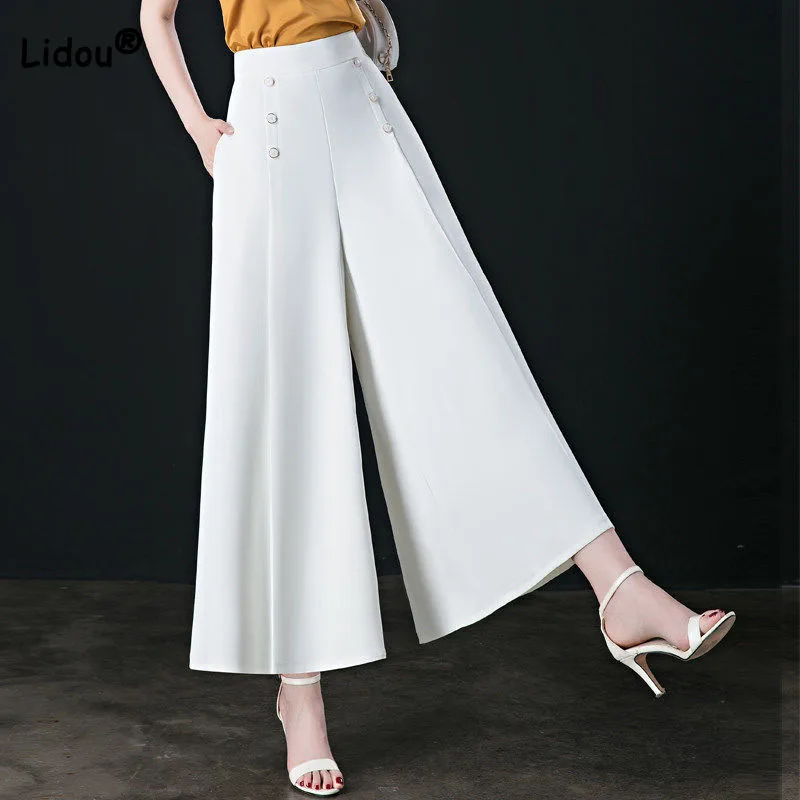 Spring Summer Loose Casual Solid Color Wide Leg Pants Women's Clothing Fashion All-match Button Spliced High Waist Cropped Pants
Spring Summer Loose Casual Solid Color Wide Leg Pants Women's Clothing Fashion All-match Button Spliced High Waist Cropped Pants