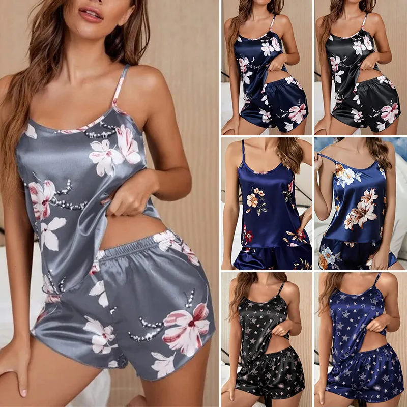 Summer Women's Ice Silk Pijama Sexy Suspenders Pajama Set Ladies Home Fresh Wear Comfortable Silk Sling Shorts Two-piece PJ
Summer Women's Ice Silk Pijama Sexy Suspenders Pajama Set Ladies Home Fresh Wear Comfortable Silk Sling Shorts Two-piece PJ