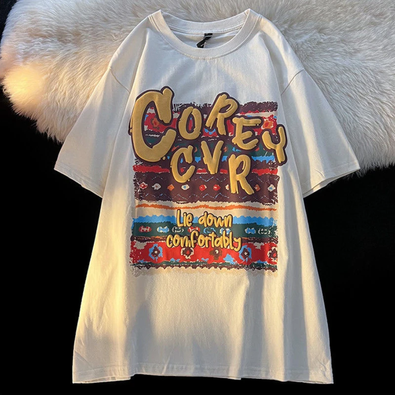 DAYIFUN Cotton Short-sleeve American Retro T-shirt Women Cartoon Graffiti Letter Printing Graphic Tee Oversize Loose Casual Tops
DAYIFUN Cotton Short-sleeve American Retro T-shirt Women Cartoon Graffiti Letter Printing Graphic Tee Oversize Loose Casual Tops