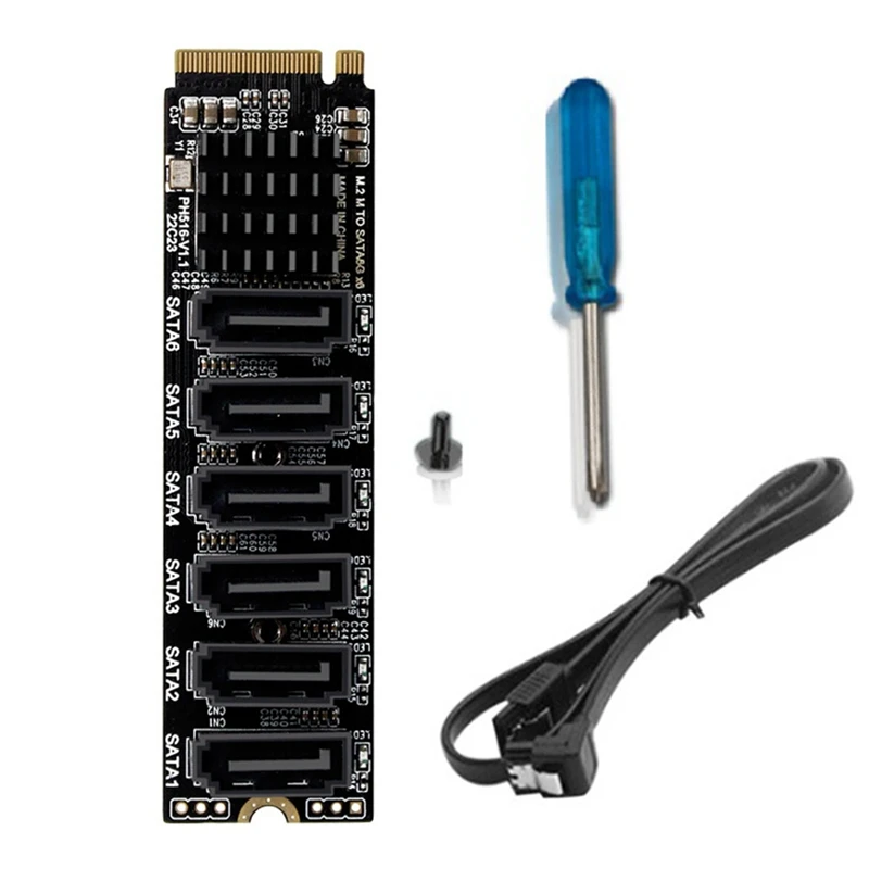 Плата расширения M.2 MKEY PCI-E плата NVME на SATA3.0 PCIE SATA 6Gpbsx6-Port ASM1166 поддержка функции PM