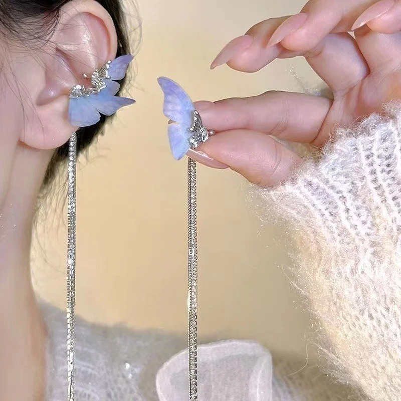 French Style Bblue-purple Butterfly Tassel Drop Earrings For Women Trendy Shiny Zircon Ear Bone Clips Jewelry Girls Party Gifts
French Style Bblue-purple Butterfly Tassel Drop Earrings For Women Trendy Shiny Zircon Ear Bone Clips Jewelry Girls Party Gifts