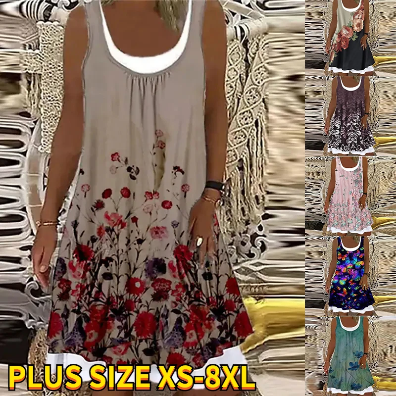 2022 Summer Women's Floral Theme 3D Printed Dress Round Neck Fashionable Sleeveless Dress Casual Floral Printed Oversized Dress
2022 Summer Women's Floral Theme 3D Printed Dress Round Neck Fashionable Sleeveless Dress Casual Floral Printed Oversized Dress