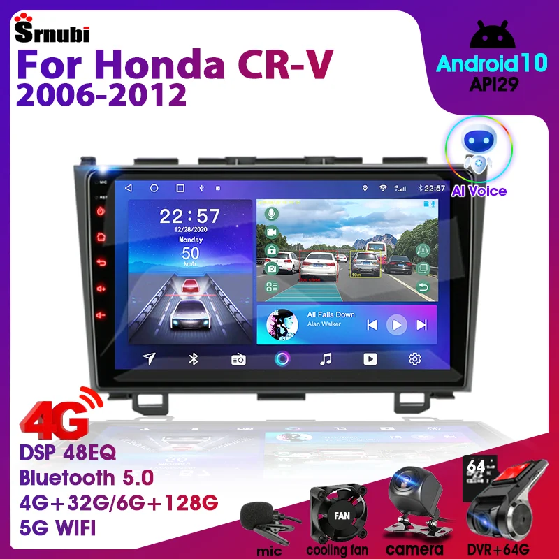 Автомагнитола на Android 10 для Honda CR-V 3 RE CRV 2007-2011 мультимедийный видеоплеер 2 Din