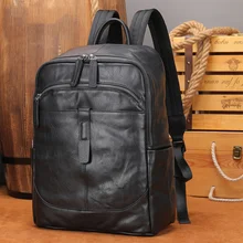 Black Leather Men Backpack Genuine Travel Bag Casual Daypack Fashion School s Large Laptop Soft Skin 14