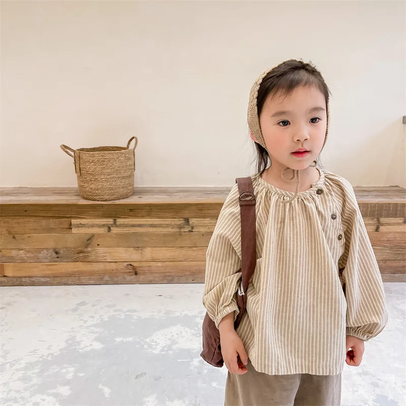 Spring girls Vertical stripe casual blouses linen cotton Kids all-match Tops clothes
Spring girls Vertical stripe casual blouses linen cotton Kids all-match Tops clothes