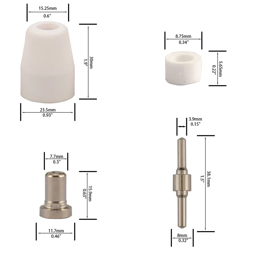 60Pcs PT31 LG40 Plasma Nozzles Cutter Electrode Ceramic Consumable Tips Cup Extended Nickel Plated Kit Welding Machine Parts
60Pcs PT31 LG40 Plasma Nozzles Cutter Electrode Ceramic Consumable Tips Cup Extended Nickel Plated Kit Welding Machine Parts