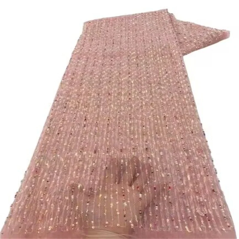 Розовая африканская кружевная ткань с блестками 2023, Высококачественная вышивка, Французские тюлевые бусины, кружевное нигерийское свадебное платье для пошива 
Розовая африканская кружевная ткань с блестками 2023, Высококачественная вышивка, Французские тюлевые бусины, кружевное нигерийское свадебное платье для пошива