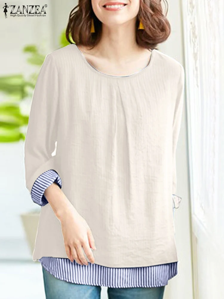 ZANZEA Fashion Women Stripe Blouse Autumn Shirt Fake Two Piece Tops O Neck 3/4 Sleeeve Blusas Vintage Loose OL Work Blouse Tunic
ZANZEA Fashion Women Stripe Blouse Autumn Shirt Fake Two Piece Tops O Neck 3/4 Sleeeve Blusas Vintage Loose OL Work Blouse Tunic