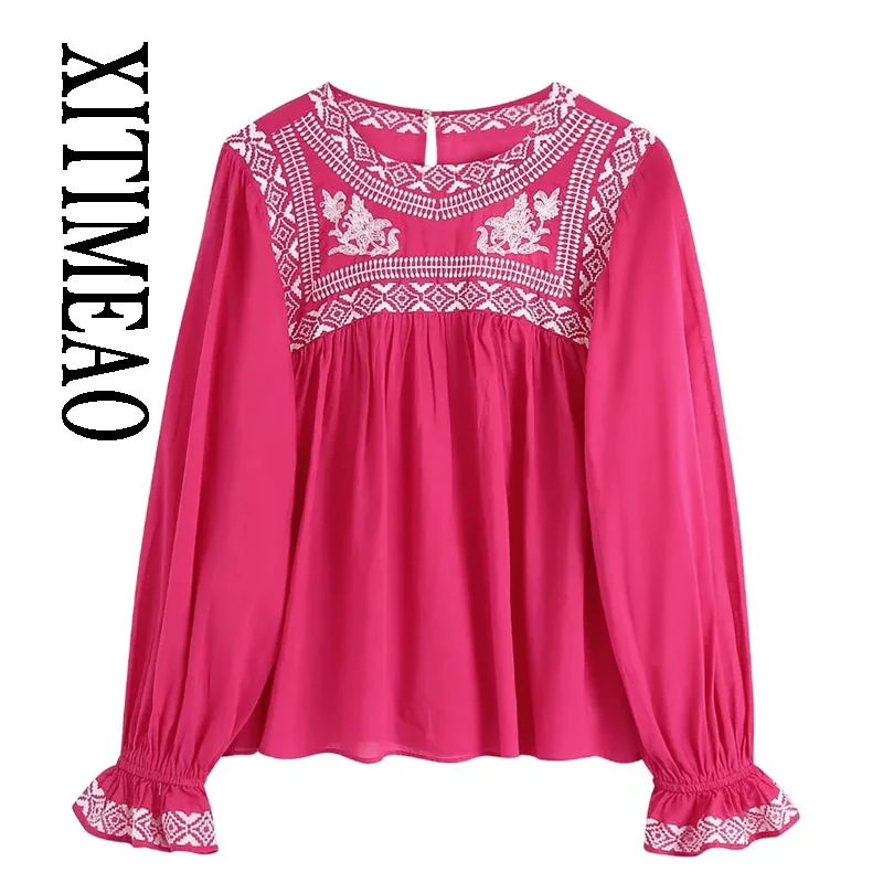 XITIMEAO Women Fashion Contrast Embroidery Loose Blouses Vintage O Neck Long Sleeve Female Shirts Blusas Chic Tops
XITIMEAO Women Fashion Contrast Embroidery Loose Blouses Vintage O Neck Long Sleeve Female Shirts Blusas Chic Tops