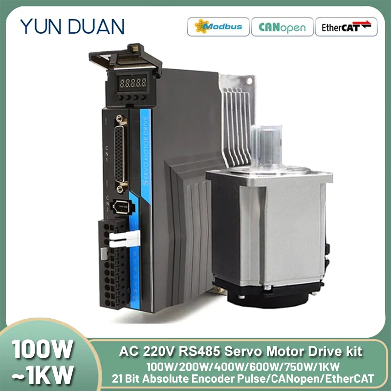 RS485/CANopen/EtherCAT Servo Motor Drive Kit 21 Bit Absolute Encoder 100W-1KW 40/60/80mm Falnge Servo 3000rpm AC 220V
RS485/CANopen/EtherCAT Servo Motor Drive Kit 21 Bit Absolute Encoder 100W-1KW 40/60/80mm Falnge Servo 3000rpm AC 220V