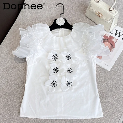 2022 Summer New Sweet Fairy Shirt Women Fashion Mesh Ruffled Collar Three-Dimensional Flower Sleeveless Blouses Girls Ladies Top
2022 Summer New Sweet Fairy Shirt Women Fashion Mesh Ruffled Collar Three-Dimensional Flower Sleeveless Blouses Girls Ladies Top