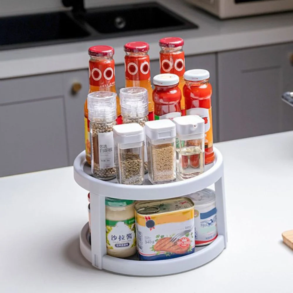 Plastic Multifunctional Rotating Two Tiers Condiment Seasoning Bottle Fruit Tray Storage Rack Spice Rack for Kitchen
Plastic Multifunctional Rotating Two Tiers Condiment Seasoning Bottle Fruit Tray Storage Rack Spice Rack for Kitchen