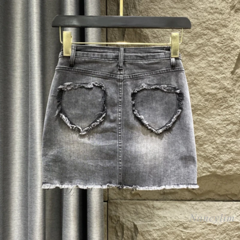Black Denim Skirt Women Summer 2022 New Fashion Love Frayed Pockets A- Line Elastic High Waist Sheath Faldas
Black Denim Skirt Women Summer 2022 New Fashion Love Frayed Pockets A- Line Elastic High Waist Sheath Faldas