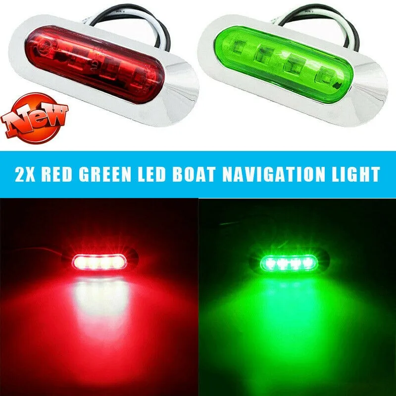 

2x Red/Green LED Boat Navigation Light Deck Sealed Waterproof Bow Pontoon Lights Piranha Lamp 12-24V Courtesy/Side Marker Lamps