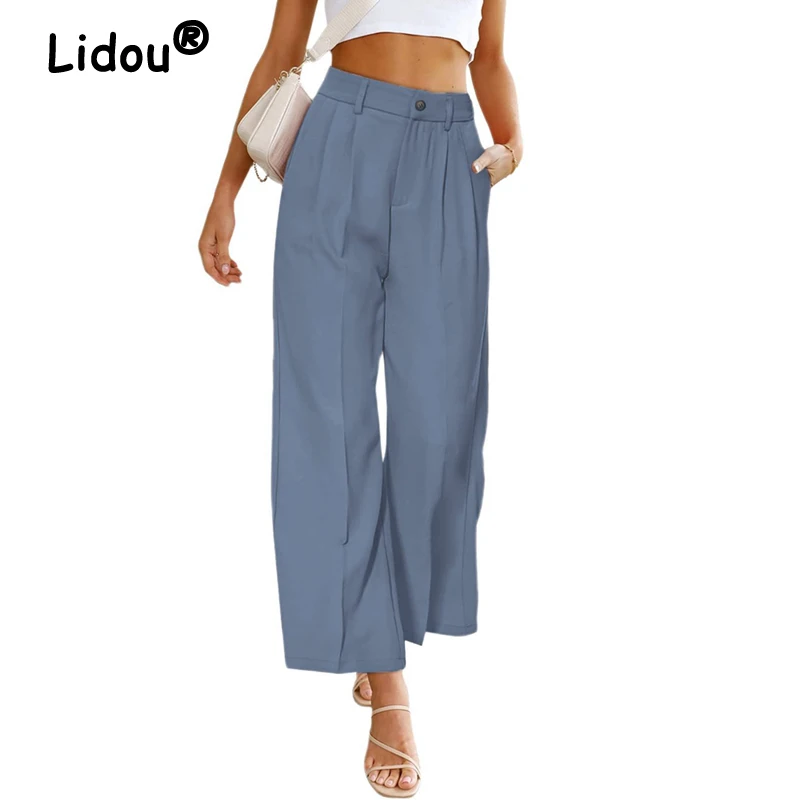 Women Fashion High Waist Elegant Business Casual Wide Leg Suit Pants Solid Button Pockets Straight Trousers Pantalones De Mujer
Women Fashion High Waist Elegant Business Casual Wide Leg Suit Pants Solid Button Pockets Straight Trousers Pantalones De Mujer