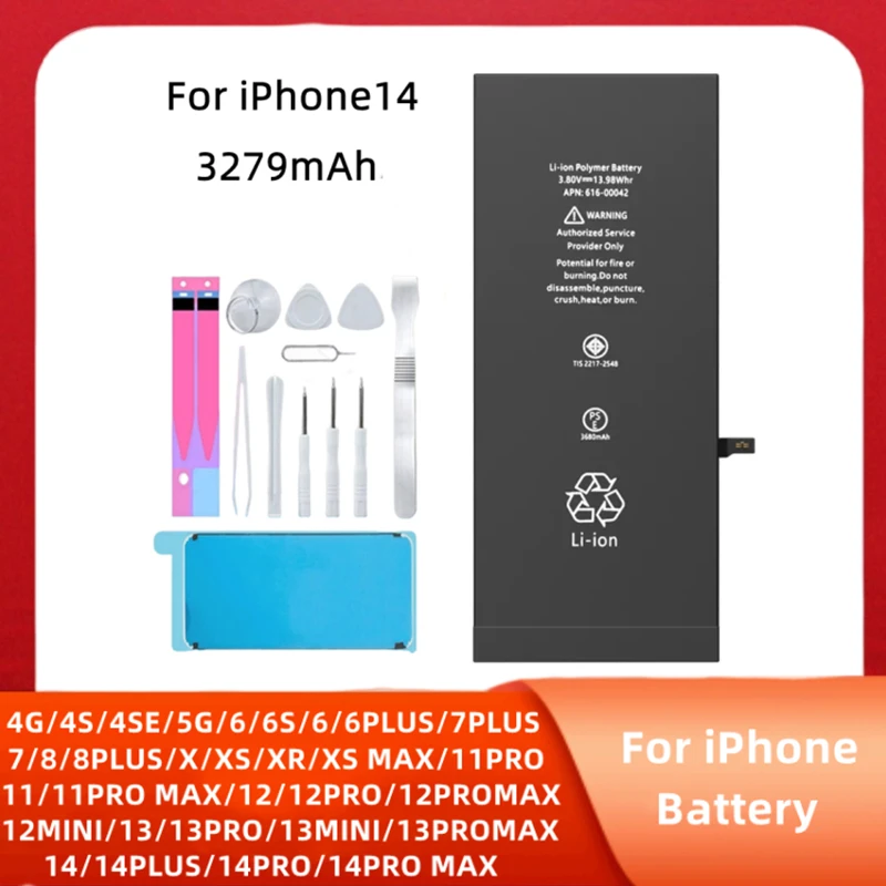 Replacement Battery for Apple iPhone, High Capacity Battery, Free Tools, for iPhone 6 6S 8Plus X XR XS 11 SE2 4 4G 4S Pro MAX
Replacement Battery for Apple iPhone, High Capacity Battery, Free Tools, for iPhone 6 6S 8Plus X XR XS 11 SE2 4 4G 4S Pro MAX