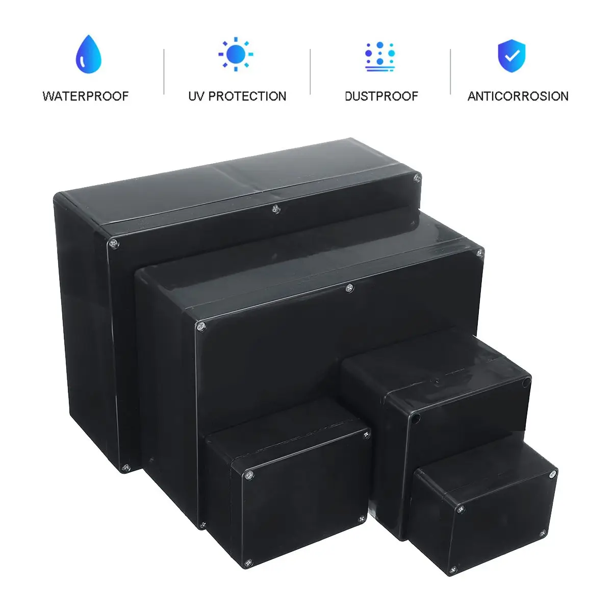 Waterproof ABS Plastic Project Box Storage Case Housing Instrument Case Black Enclosure Boxes Electronic Supplies 5 Size 
Waterproof ABS Plastic Project Box Storage Case Housing Instrument Case Black Enclosure Boxes Electronic Supplies 5 Size