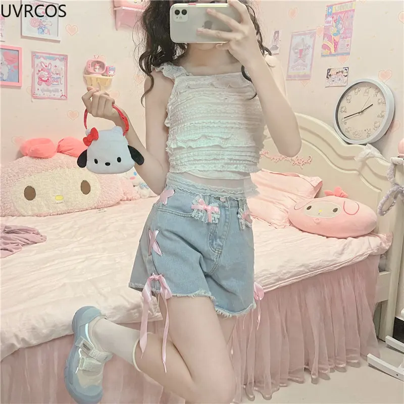 Kawaii Jeans Pants Casual Lace Short Bandage Korean Lolita Waist Denim Bow Girls Style Shorts 2023 Summer Women High Sweet Pink
Kawaii Jeans Pants Casual Lace Short Bandage Korean Lolita Waist Denim Bow Girls Style Shorts 2023 Summer Women High Sweet Pink