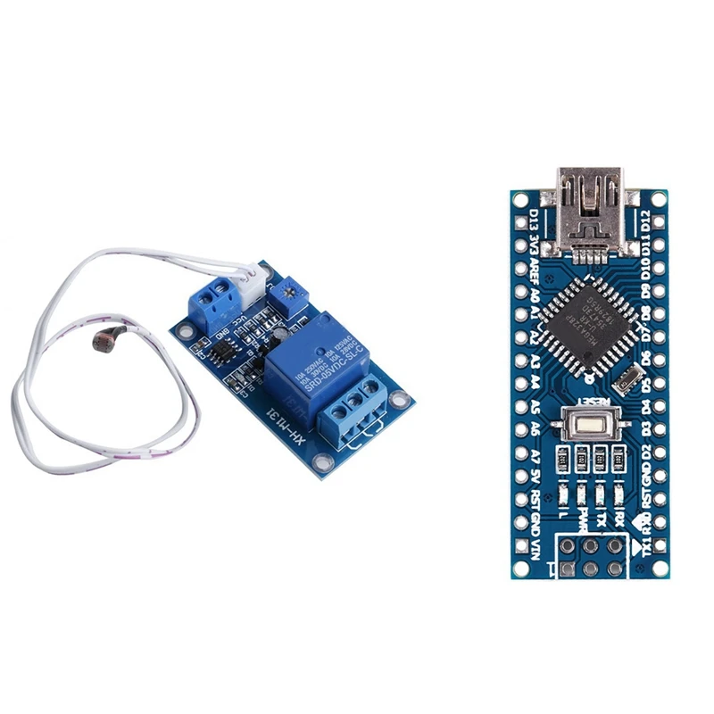 1 Pcs 12V Light Control Switch Photoresistor Relay Module & 1 Set USB Nano V3.0 Atmega328 16M 5V Micro-Controller Board
1 Pcs 12V Light Control Switch Photoresistor Relay Module & 1 Set USB Nano V3.0 Atmega328 16M 5V Micro-Controller Board