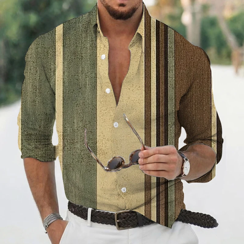 Men's Autumn Polyester Long Sleeve Shirt Striped Print Casual Male Top Turn-down Collar Shirts Clothes Blouse Clothing For Men
Men's Autumn Polyester Long Sleeve Shirt Striped Print Casual Male Top Turn-down Collar Shirts Clothes Blouse Clothing For Men