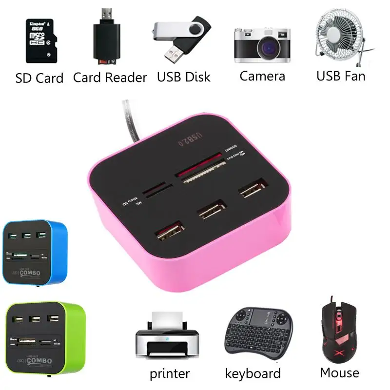 USB HUB Combo All in One USB 2.0 Micro SD High Speed Card Reader 3 Ports Adapter Connector for Tablet PC Computer Laptop
USB HUB Combo All in One USB 2.0 Micro SD High Speed Card Reader 3 Ports Adapter Connector for Tablet PC Computer Laptop
