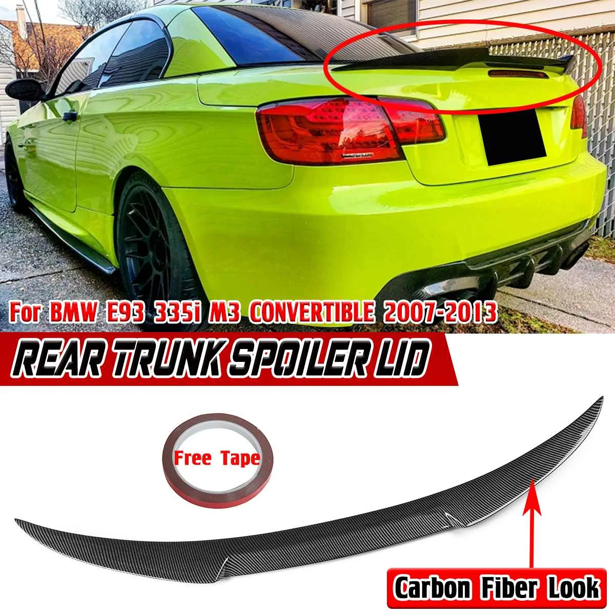 

Glossy Black/Carbon Fiber Look Car Rear Trunk Spoiler Lip M4 Style Rear Wing Spoiler For BMW E93 335i M3 CONVERTIBLE 2007-2013