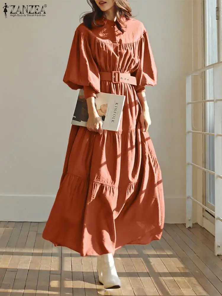 ZANZEA Women Elegant Long Puff Sleeve Maxi Dress Casual OL Work Solid Party Vestido Spring Sundress With Belted Kaftan Robe 2022 
ZANZEA Women Elegant Long Puff Sleeve Maxi Dress Casual OL Work Solid Party Vestido Spring Sundress With Belted Kaftan Robe 2022