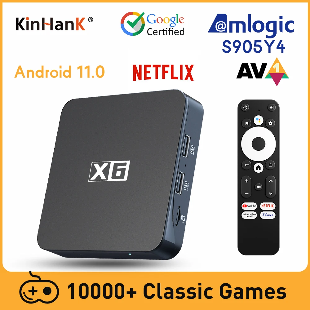 KINHANK Super Console X6 Smart TV Box Retro Game Console 10000+ Games PSP/PS1/DC/SNES Google Certified Support Netflix AV1 Dolby
KINHANK Super Console X6 Smart TV Box Retro Game Console 10000+ Games PSP/PS1/DC/SNES Google Certified Support Netflix AV1 Dolby