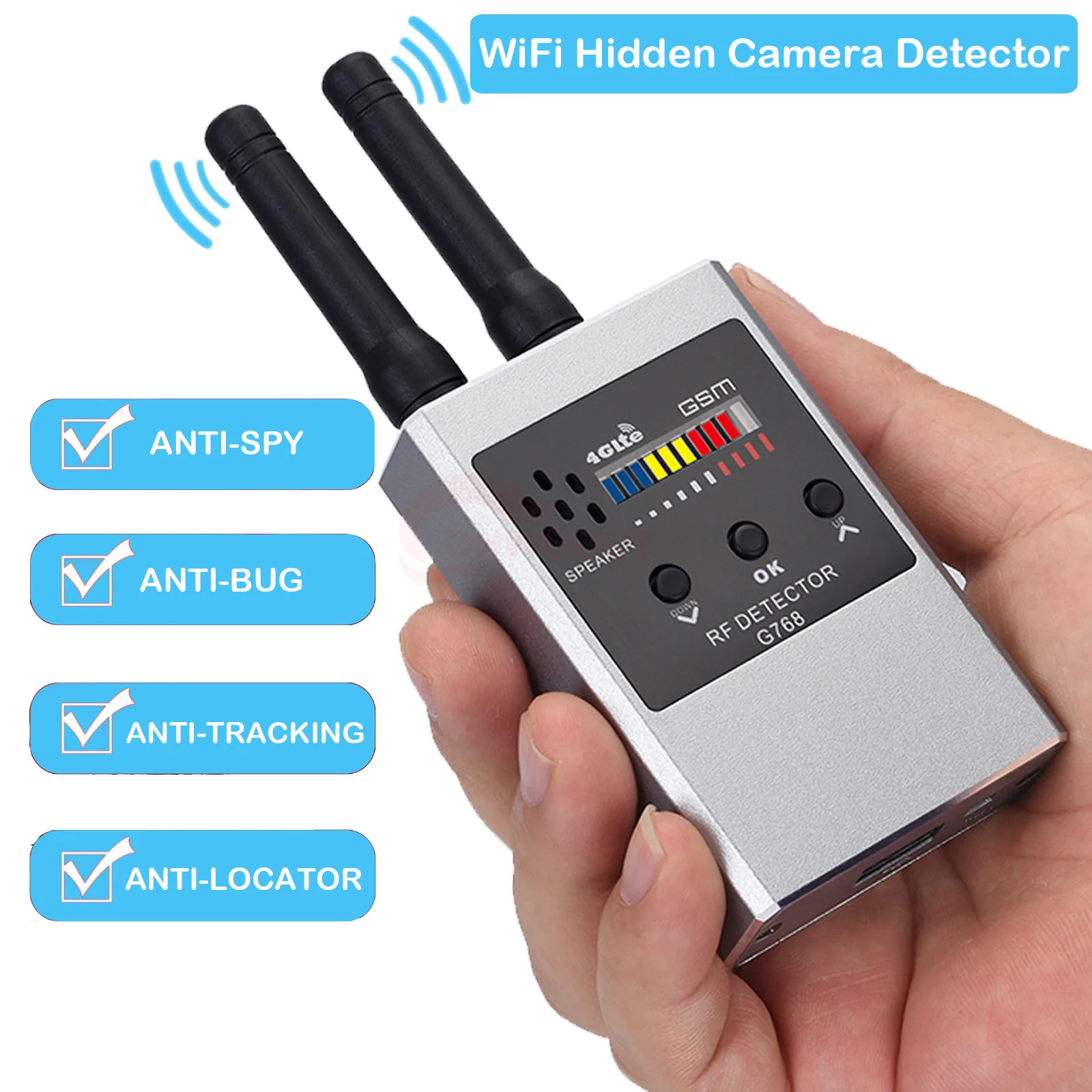 Радиочастотный детектор сканирование WiFi камера аудио ошибка GPS локатор трекер детектор скрытого устройства
Радиочастотный детектор сканирование WiFi камера аудио ошибка GPS локатор трекер детектор скрытого устройства